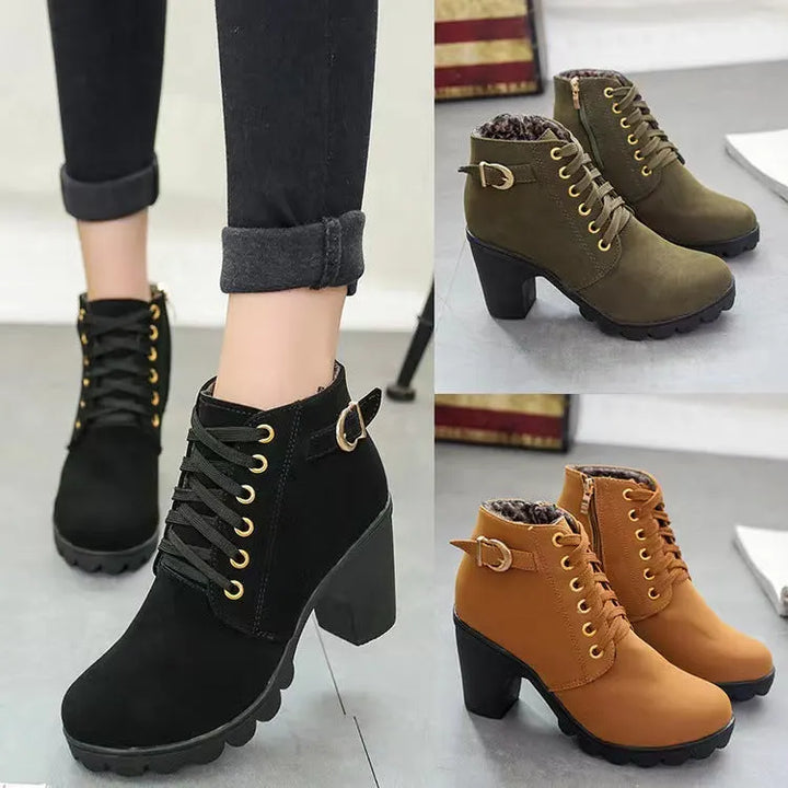 Mara - Botas de tacón ancho con forro de piel