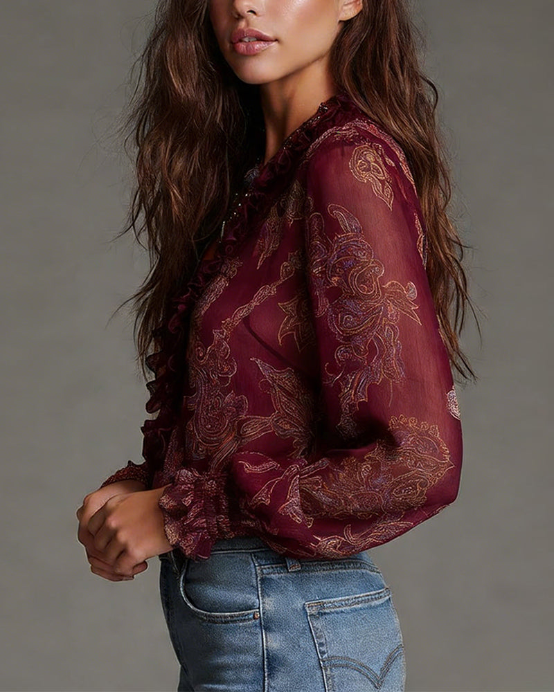 Norina - Blusa con escote en V de tacto suave