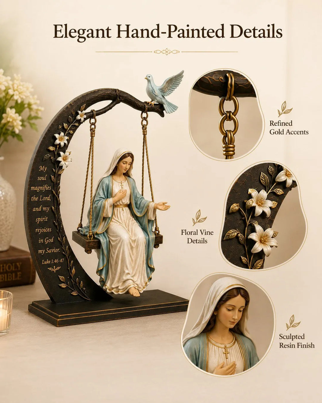 Calienne - Estatua de mesa de Nuestra Señora en columpio