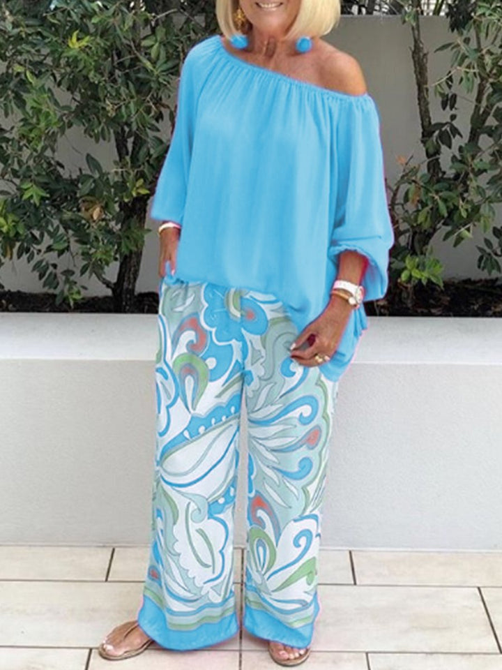 Brinette - Conjunto de blusa y pantalón de pierna ancha