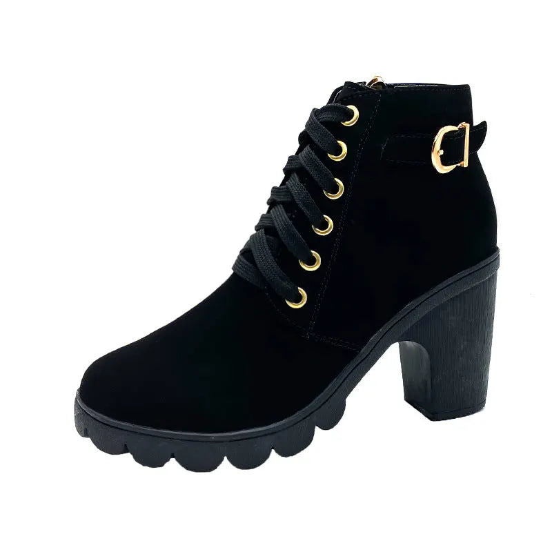 Mara - Botas de tacón ancho con forro de piel