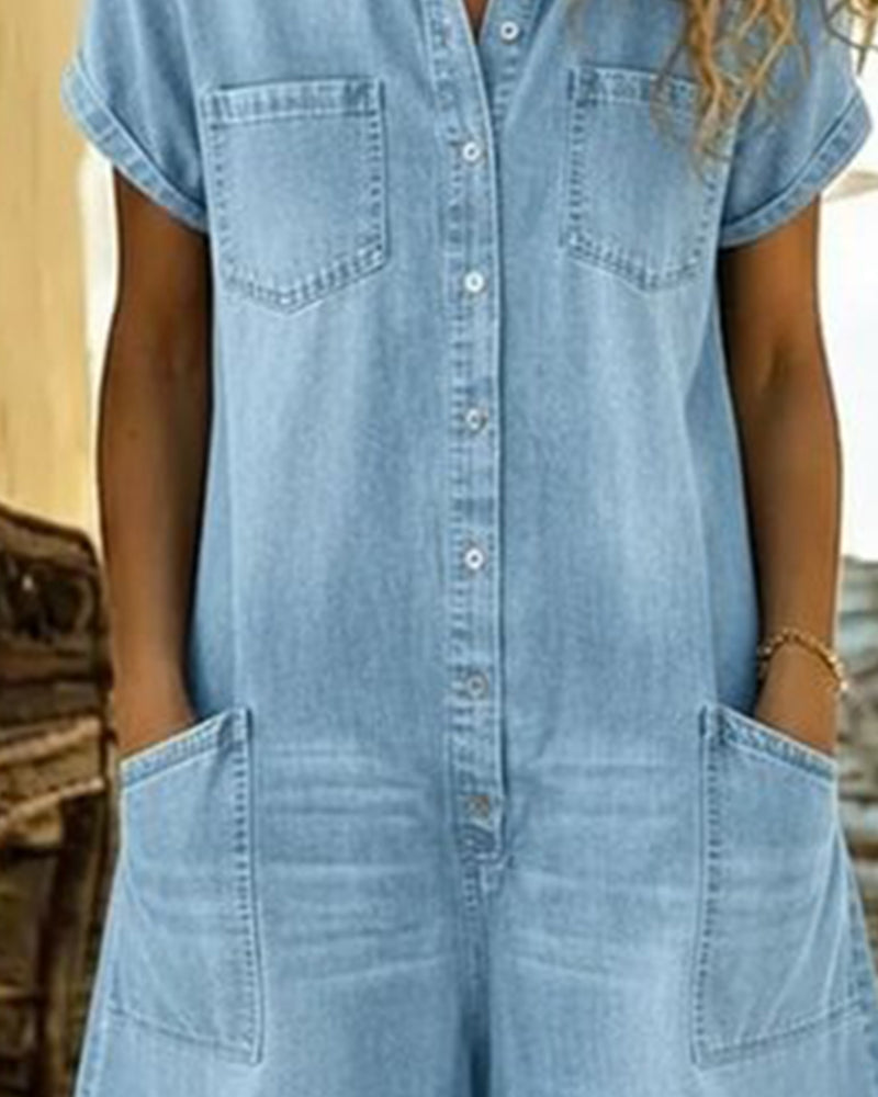 Ysmeria - Jumpsuit de mezclilla con botones al frente
