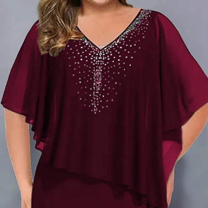 Lirienne - Vestido midi de viscosa con piedras preciosas