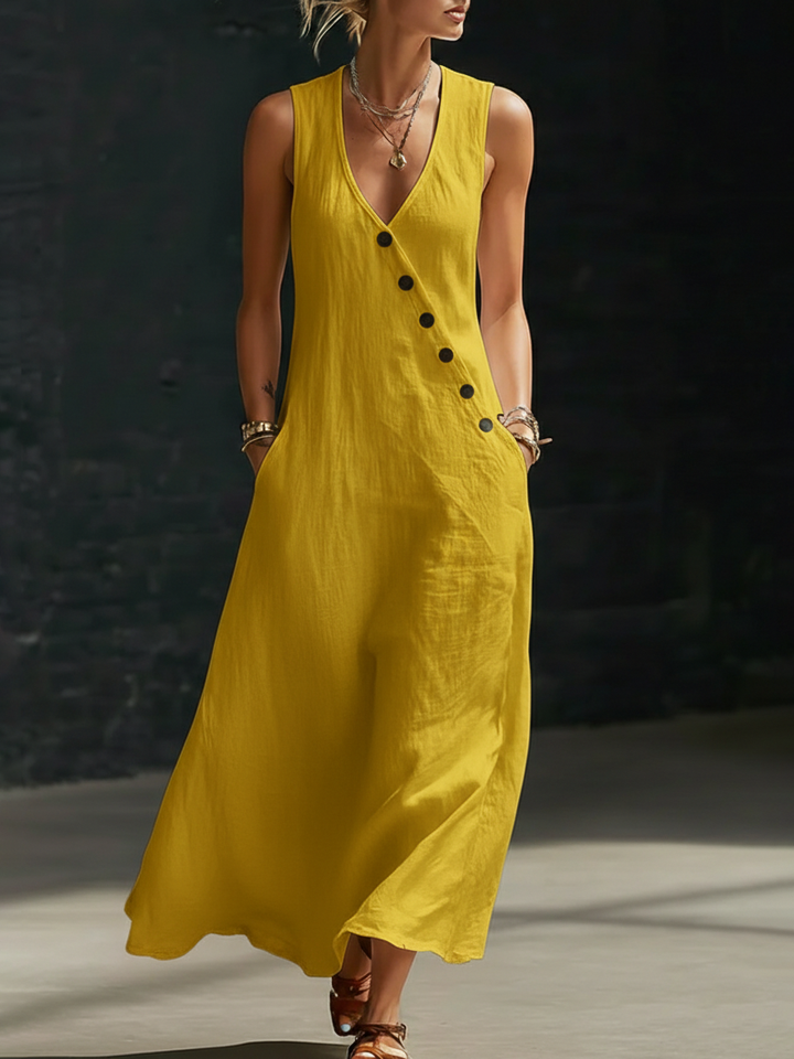 Elaria - Vestido midi de manga larga con escote en V estructurado