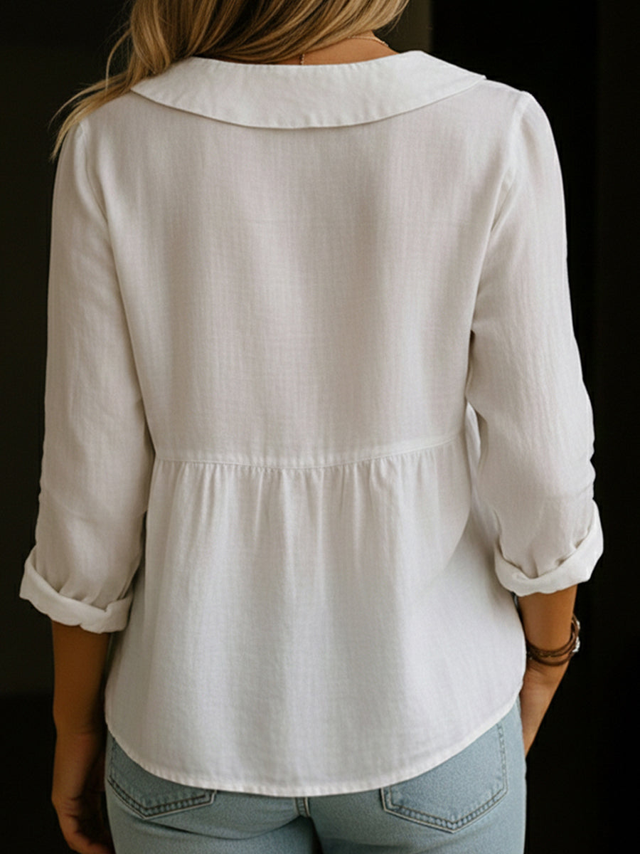 Arlira - Blusa de lino con cuello Peter Pan y tacto suave
