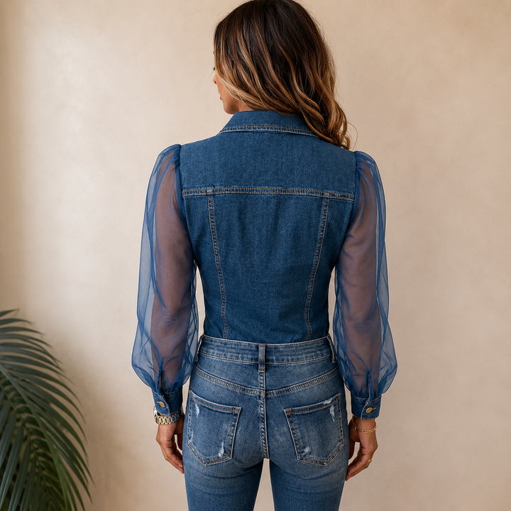 Maren - Blusa abotonada con mangas traslúcidas