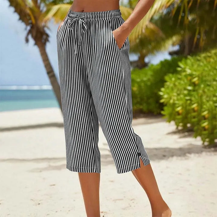 Roselina - Pantalón capri a rayas con cordón ajustable