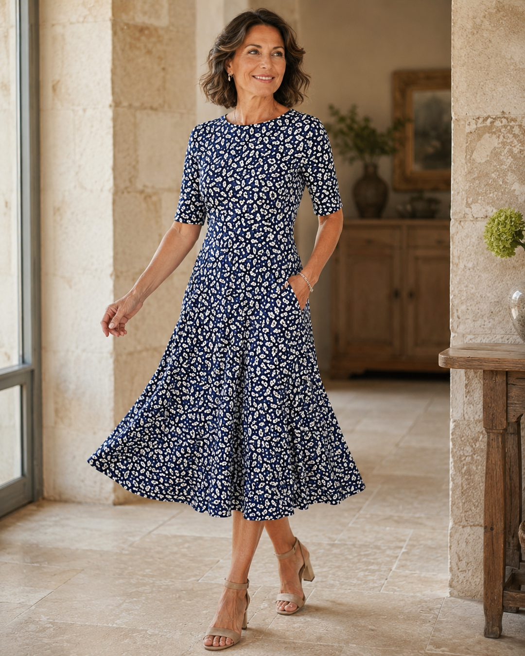 Hestia - Vestido midi floral suave al tacto