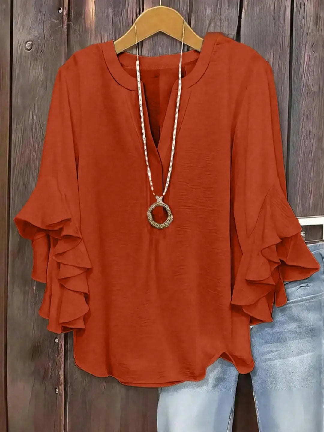 Norabelle - Blusa elegante con holanes en las mangas
