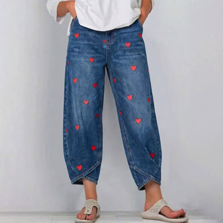 Arabella - Jeans de pierna curva con estampado de corazones