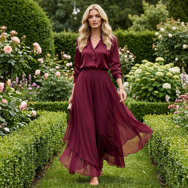 Hope - Pantalón palazzo con superposición de Chiffon