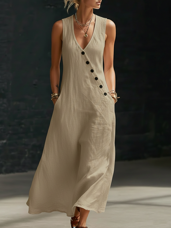 Elaria - Vestido midi de manga larga con escote en V estructurado