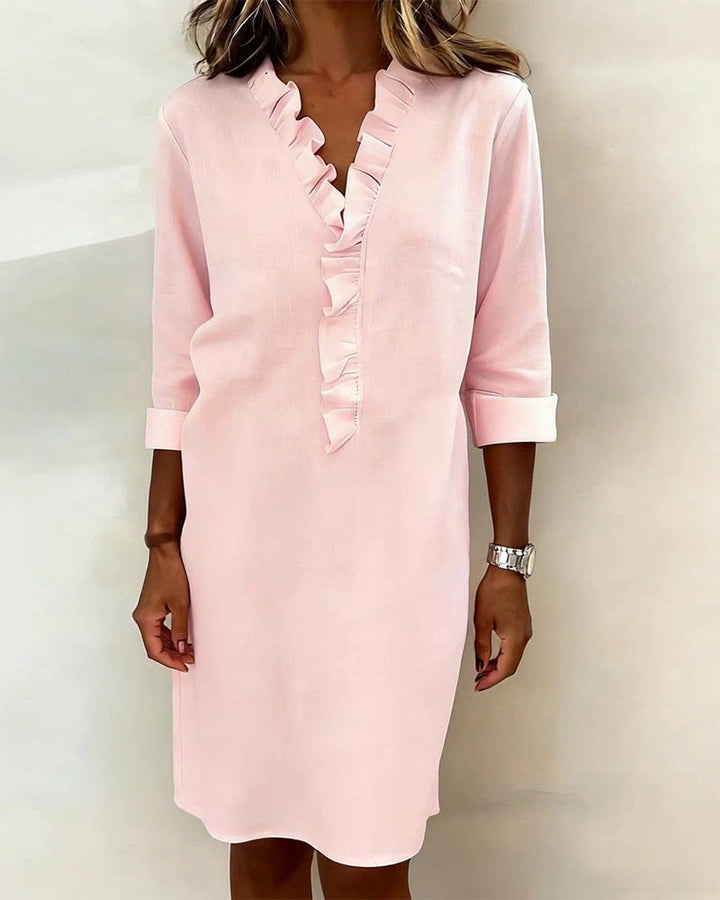 Dorelle - Vestido recto con holanes en mezcla de lino fresca