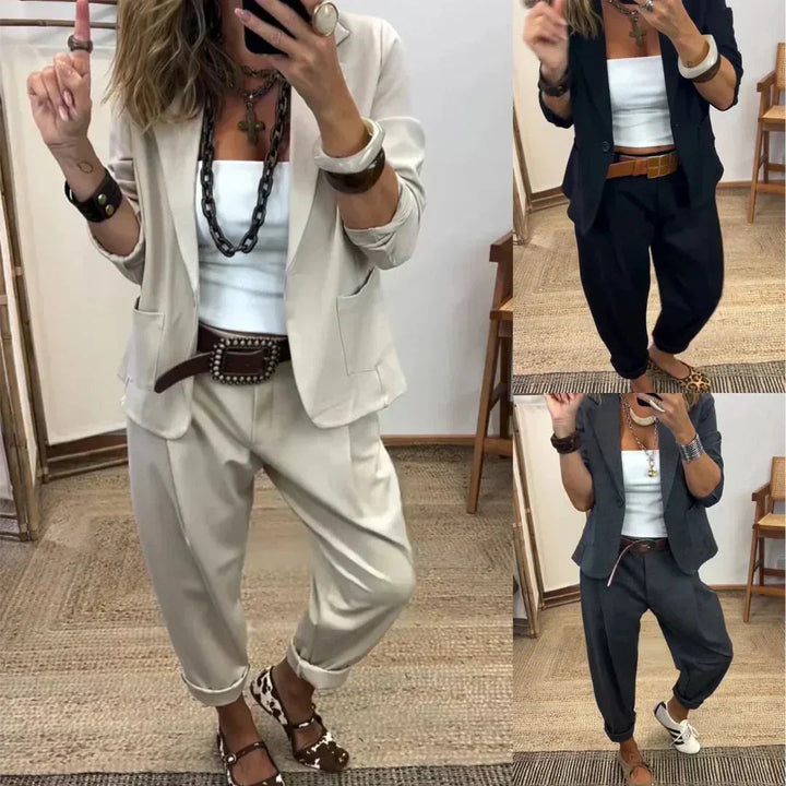 Rosina - Conjunto de blazer y pantalón de tacto suave