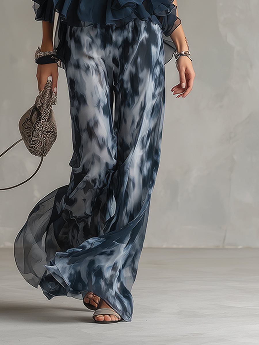 Norelda - Conjunto de top elegante de cuello alto y pantalón de pierna ancha