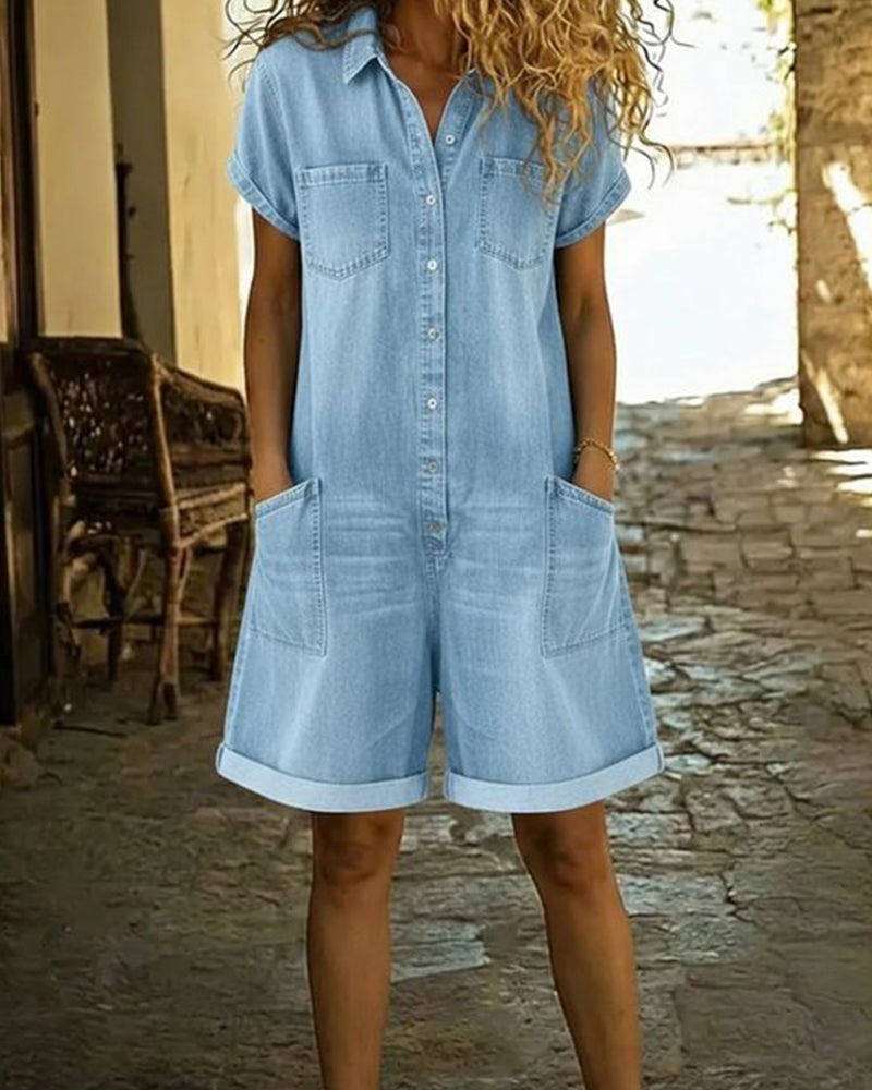 Ysmeria - Jumpsuit de mezclilla con botones al frente