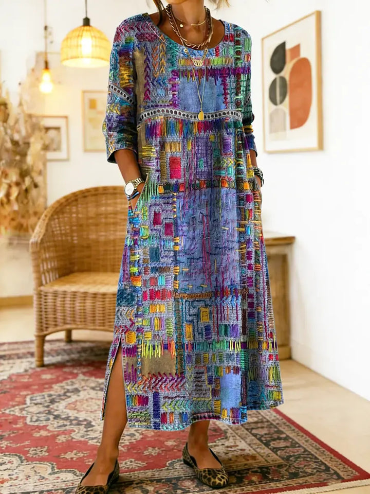 Maelle - Vestido midi casual estampado de corte holgado
