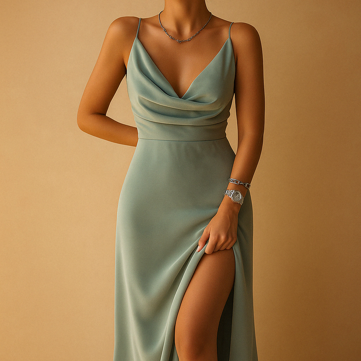 Oreliaa - Vestido maxi de lujo con escote en V