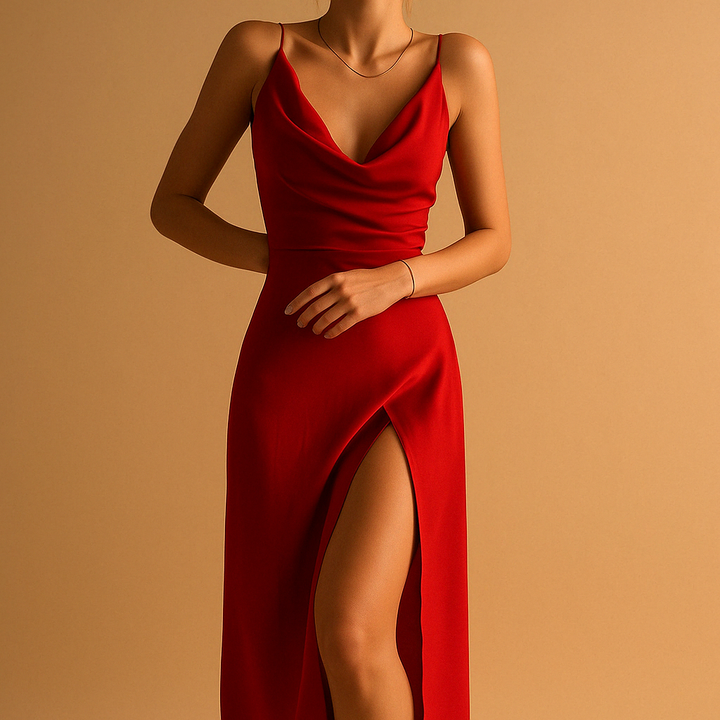 Oreliaa - Vestido maxi de lujo con escote en V
