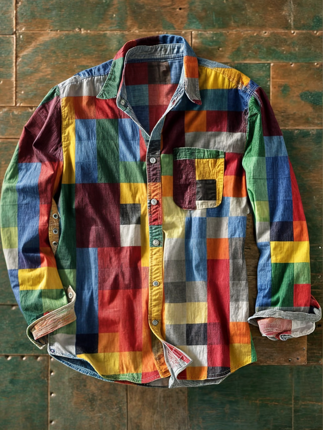 Jorvik - Camisa de patchwork suave al tacto