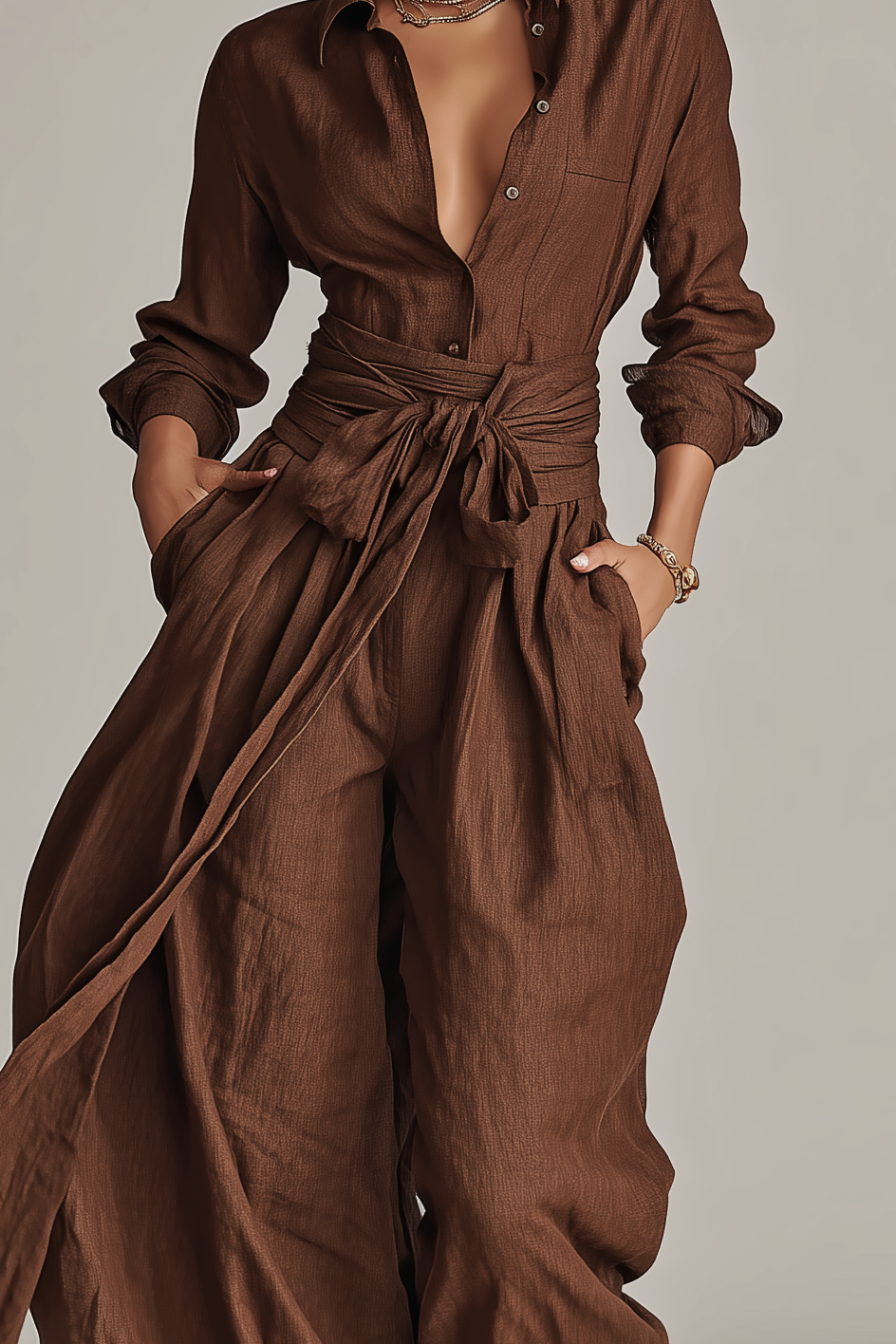 Primalyn - Conjunto de top ligero con botones y pantalón de pierna ancha