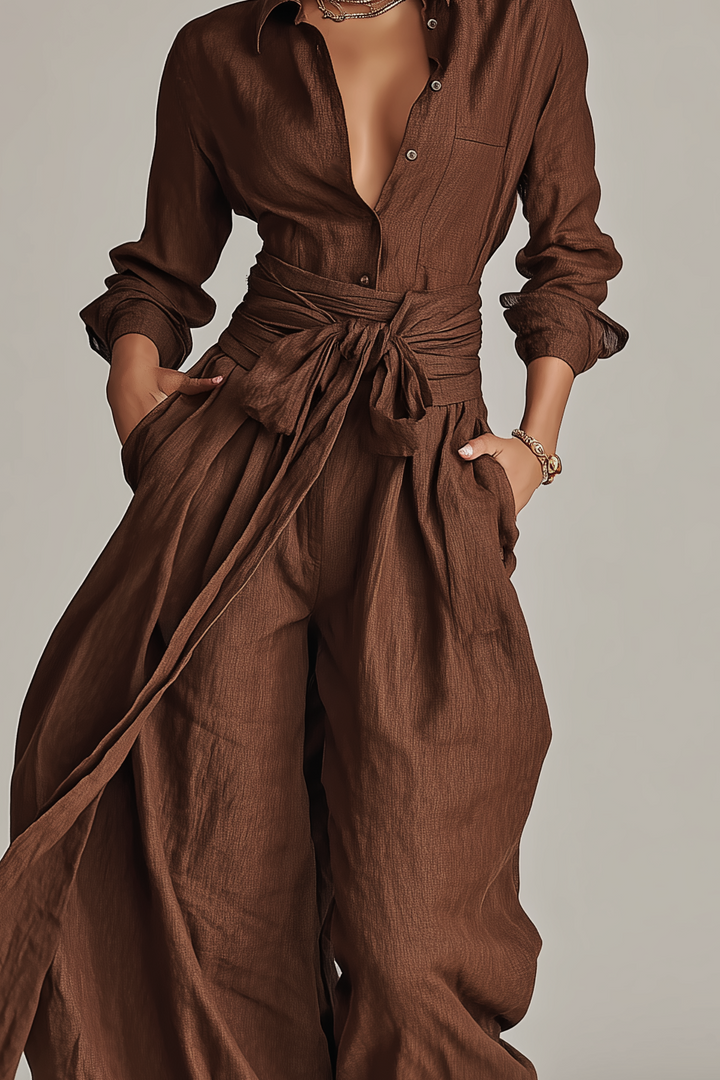 Primalyn - Conjunto de top ligero con botones y pantalón de pierna ancha