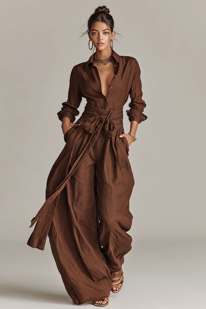 Primalyn - Conjunto de top ligero con botones y pantalón de pierna ancha