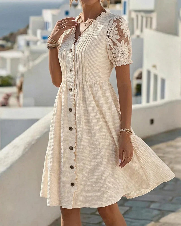 Emmara - Vestido premium de patchwork con mangas abullonadas