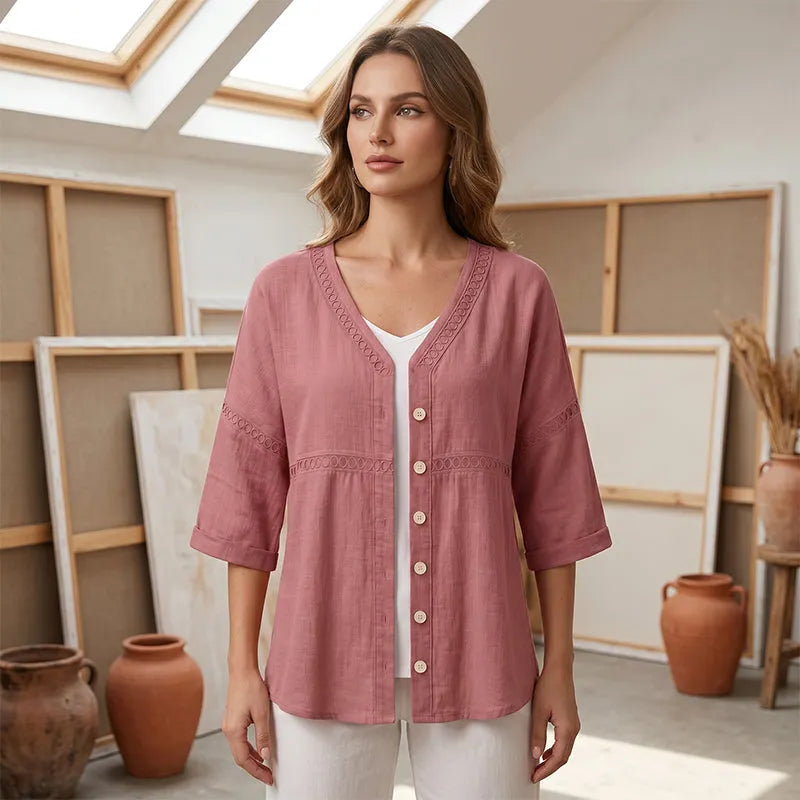 Ardena - Blusa bordada con botones
