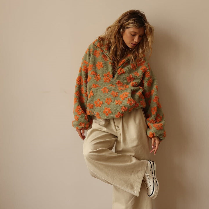 Clemency - Suéter abrigador con forro estampado floral