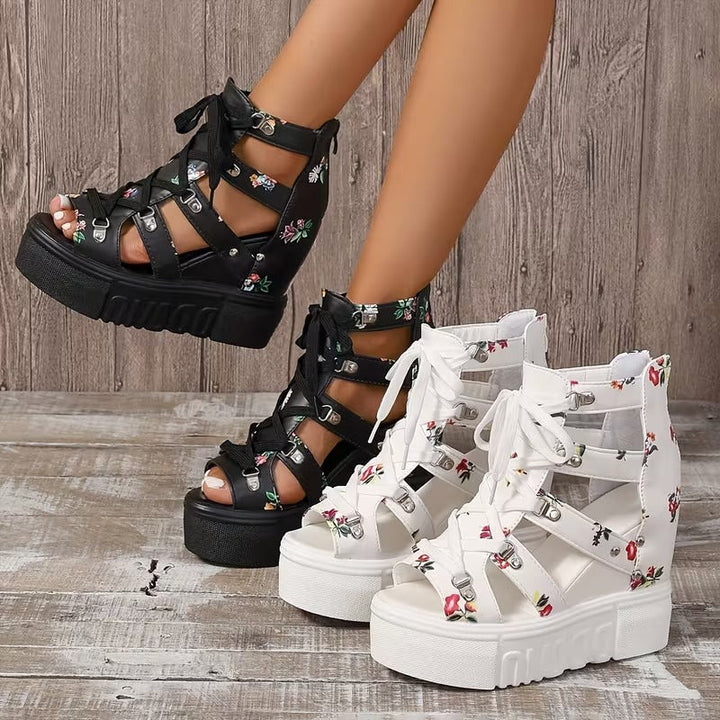 Gaelina - Sandalias de plataforma con encaje floral