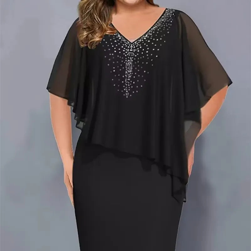 Lirienne - Vestido midi de viscosa con piedras preciosas