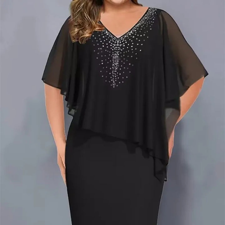 Lirienne - Vestido midi de viscosa con piedras preciosas