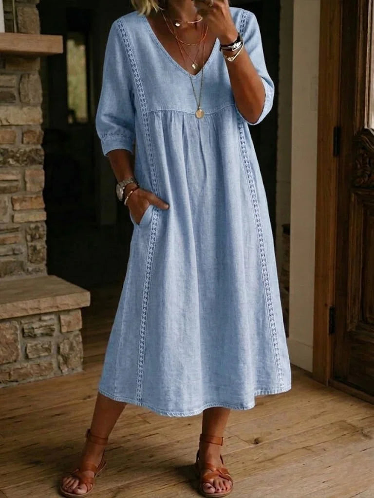 Rovina - Vestido midi de manga 3/4 con corte relajado
