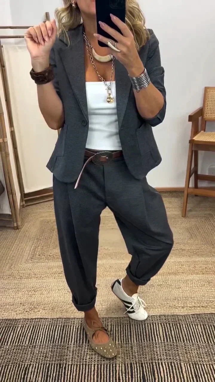 Rosina - Conjunto de blazer y pantalón de tacto suave