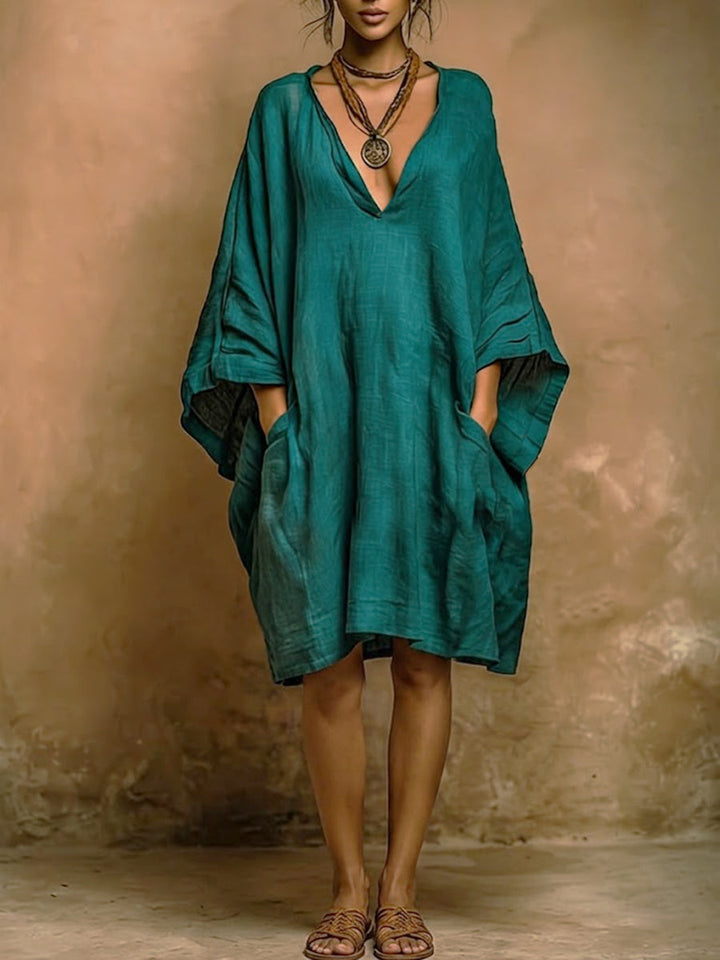 Valenne - Vestido midi de corte holgado con escote en V