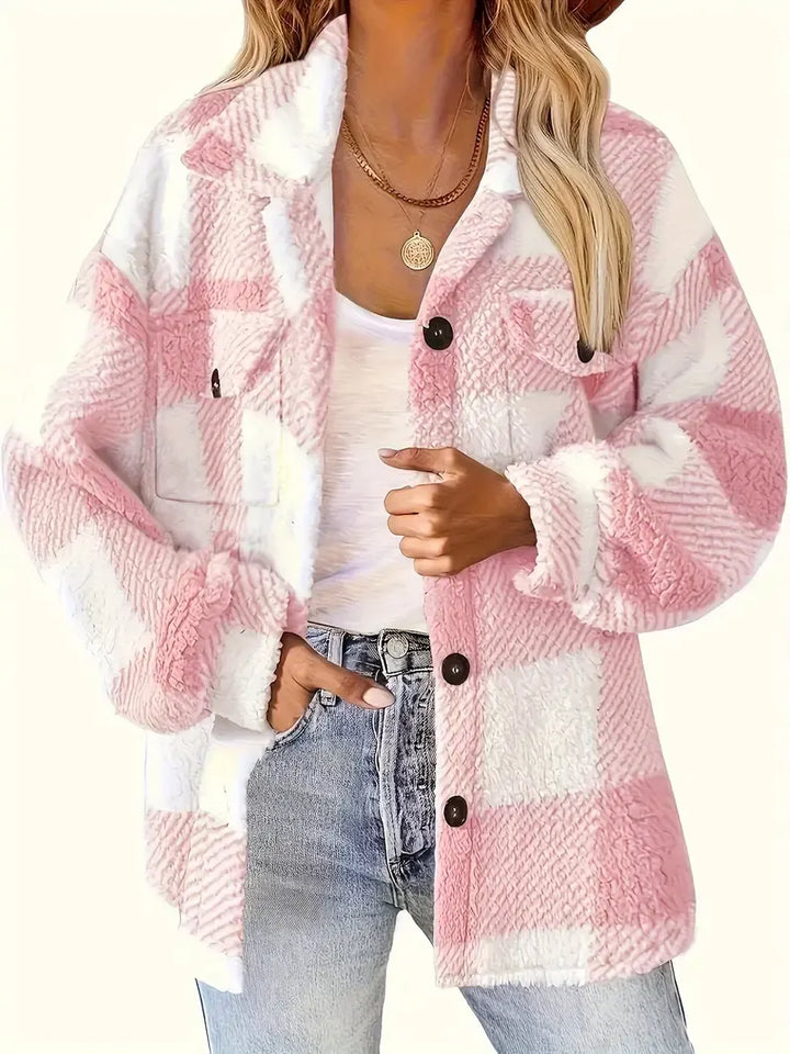 Emelisse - Camisa de botones a cuadros abrigadora
