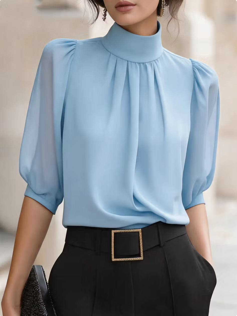 Valessique - Blusa de cuello alto con pliegues