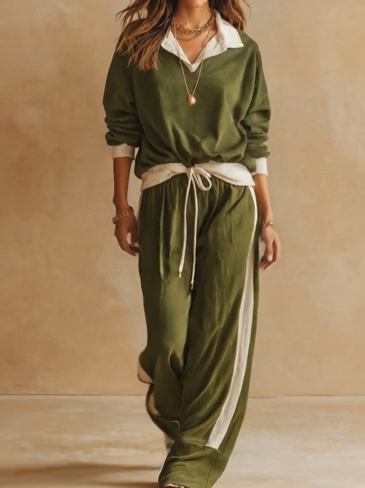 Ruby - Conjunto de polo de corte relajado y pantalón de pierna ancha