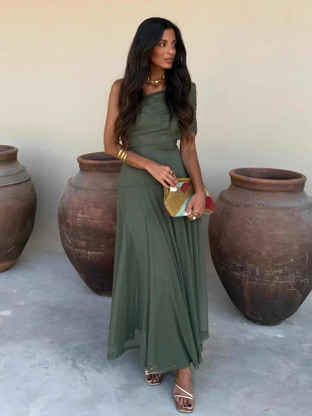 Briallen - Vestido con escote bardot de tacto suave