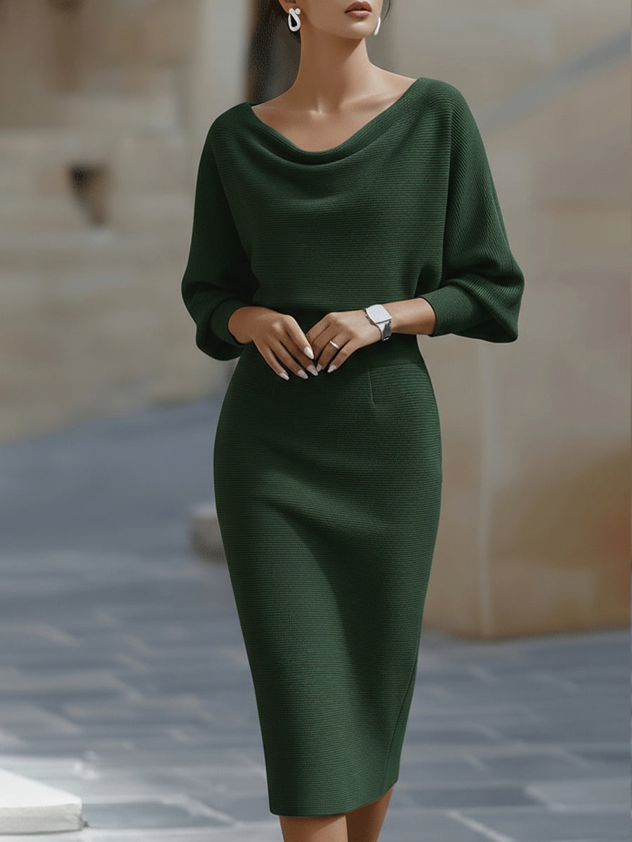 Avalon - Vestido midi de manga murciélago con tacto suave
