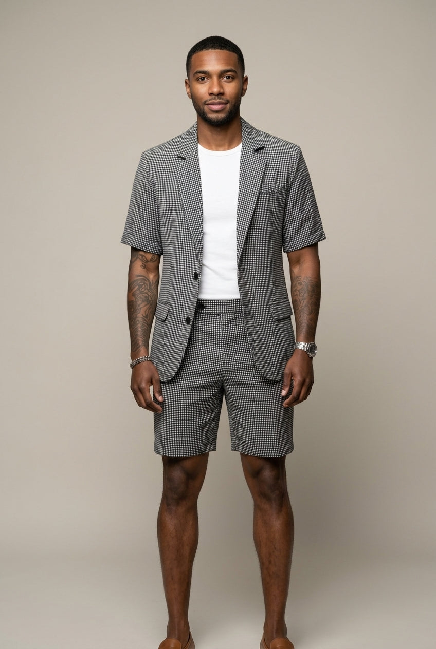 Rufus - Conjunto sastrero de blazer y shorts a cuadros