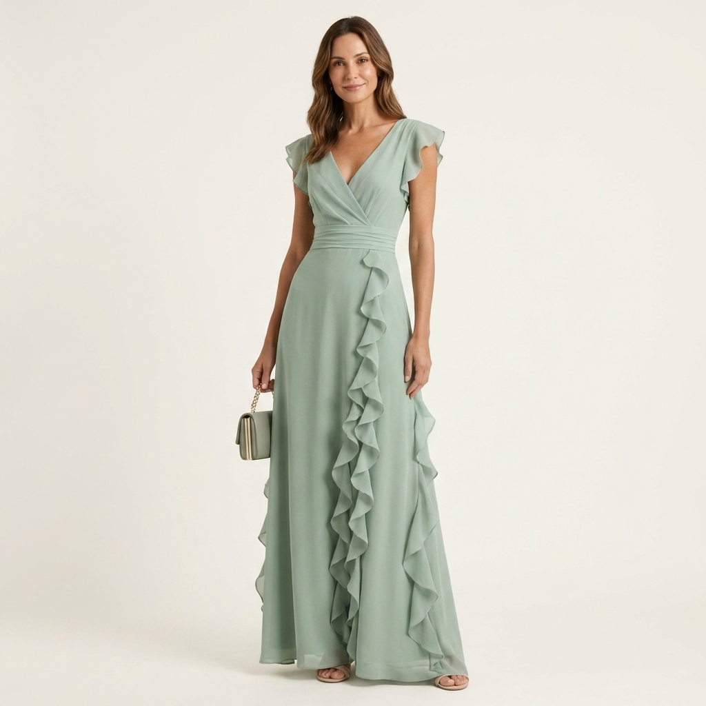 Delyth - Vestido largo elegante con holanes