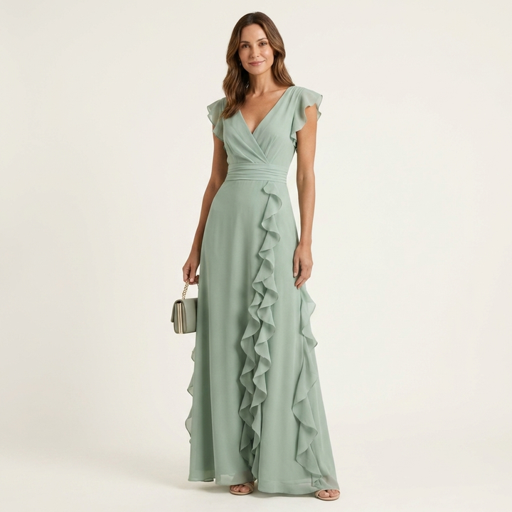 Delyth - Vestido largo elegante con holanes