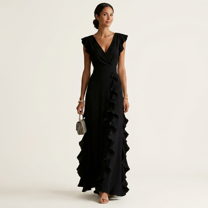 Delyth - Vestido largo elegante con holanes