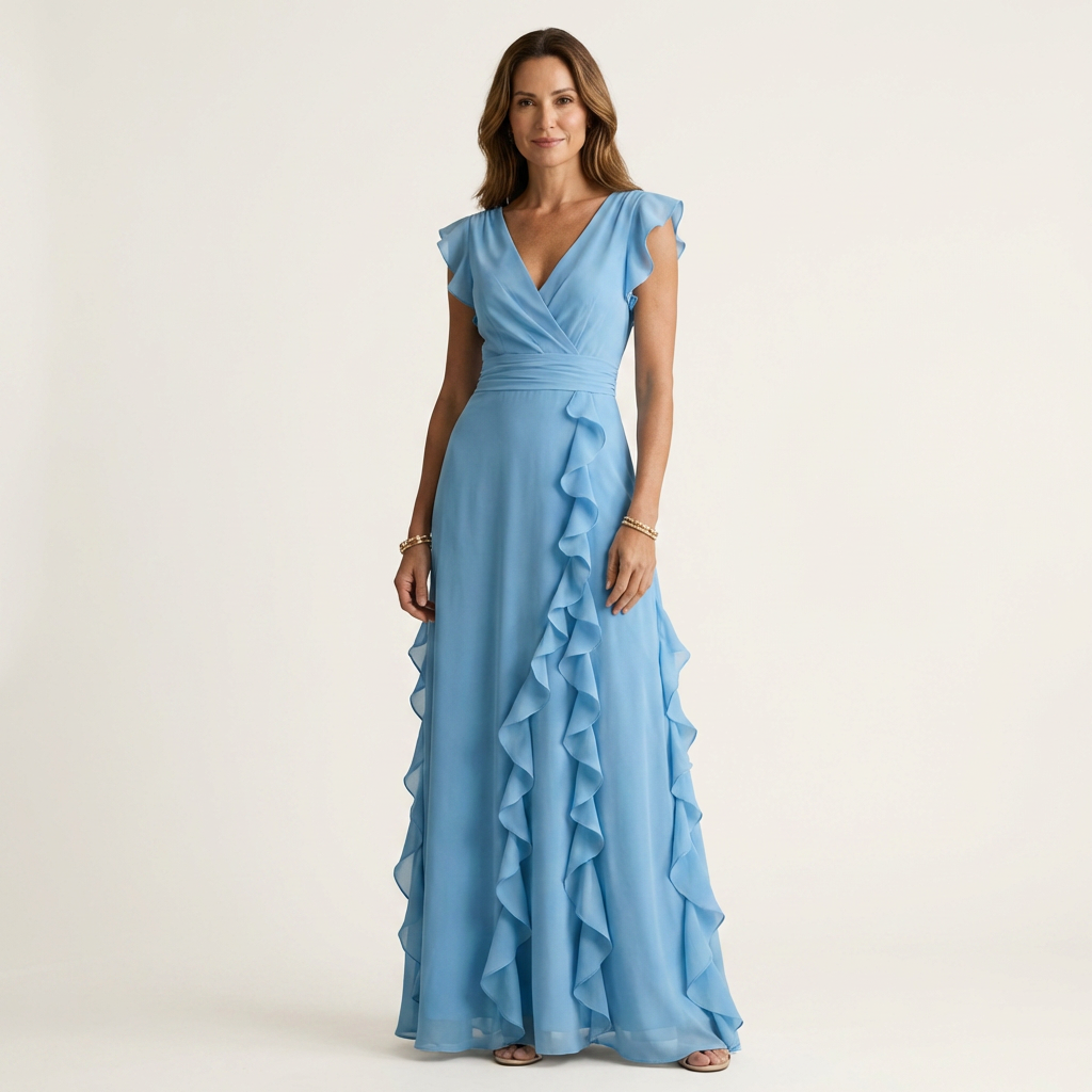 Delyth - Vestido largo elegante con holanes