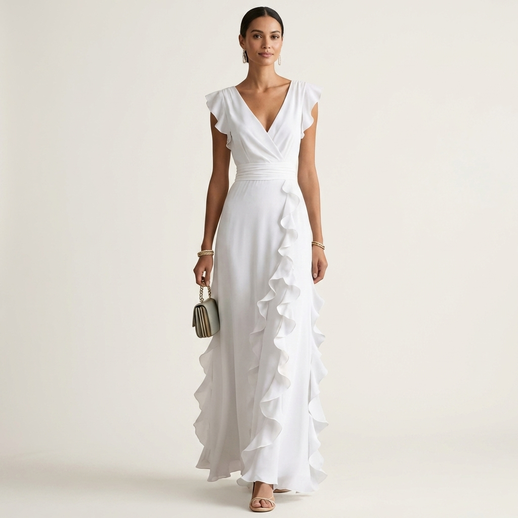 Delyth - Vestido largo elegante con holanes