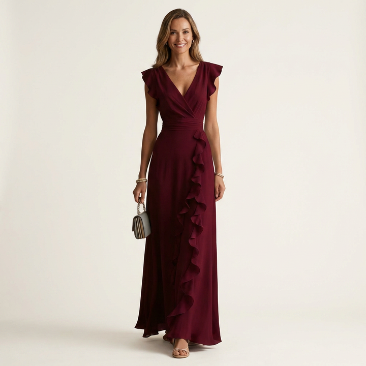 Delyth - Vestido largo elegante con holanes