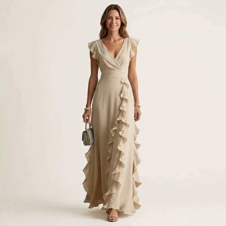 Delyth - Vestido largo elegante con holanes
