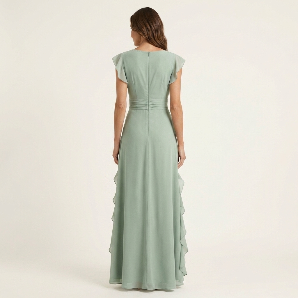 Delyth - Vestido largo elegante con holanes
